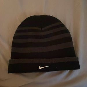 Nike Black and Gray Striped Beanie